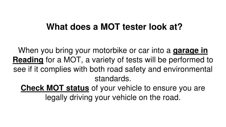 what does a mot tester look at