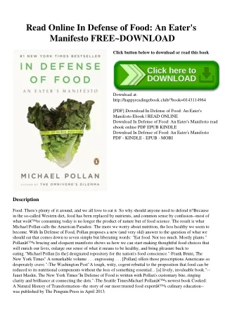 Read Online In Defense of Food An Eater's Manifesto FREE~DOWNLOAD