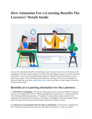 How Animation For e-Learning Benefits The Learners? Details Inside