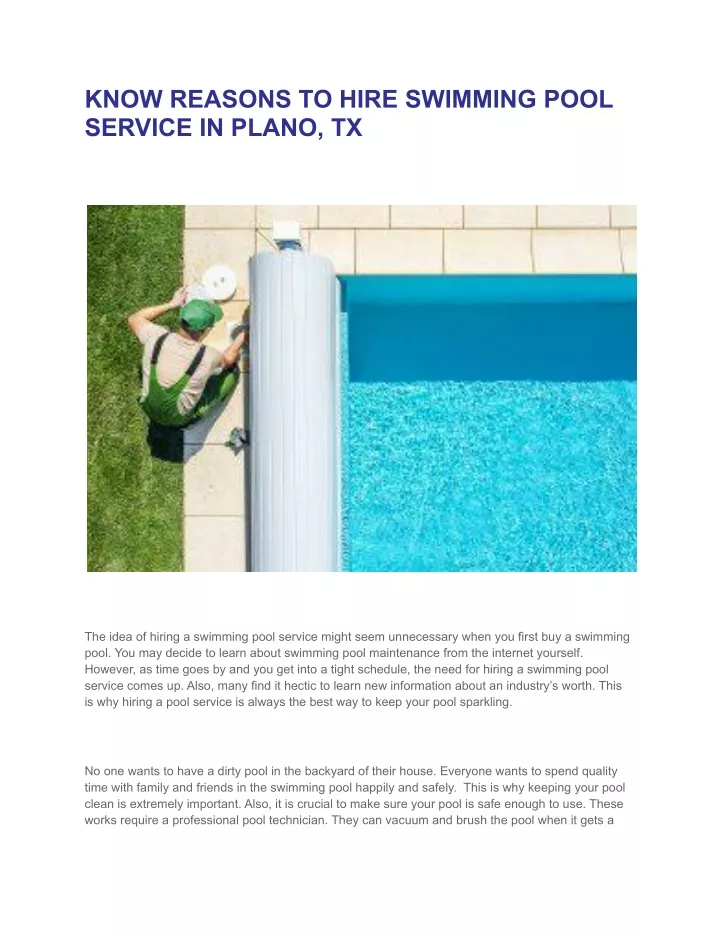 know reasons to hire swimming pool service