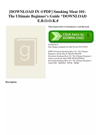 [DOWNLOAD IN @PDF] Smoking Meat 101 The Ultimate Beginner's Guide ^DOWNLOAD E.B.O.O.K.#