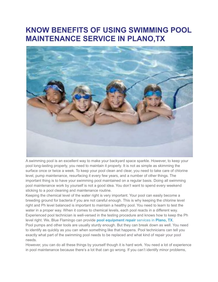 know benefits of using swimming pool maintenance