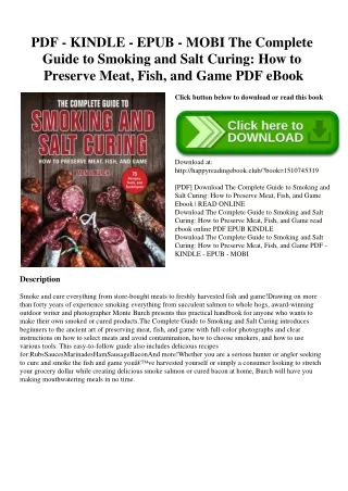 PDF - KINDLE - EPUB - MOBI The Complete Guide to Smoking and Salt Curing How to Preserve Meat  Fish  and Game PDF eBook