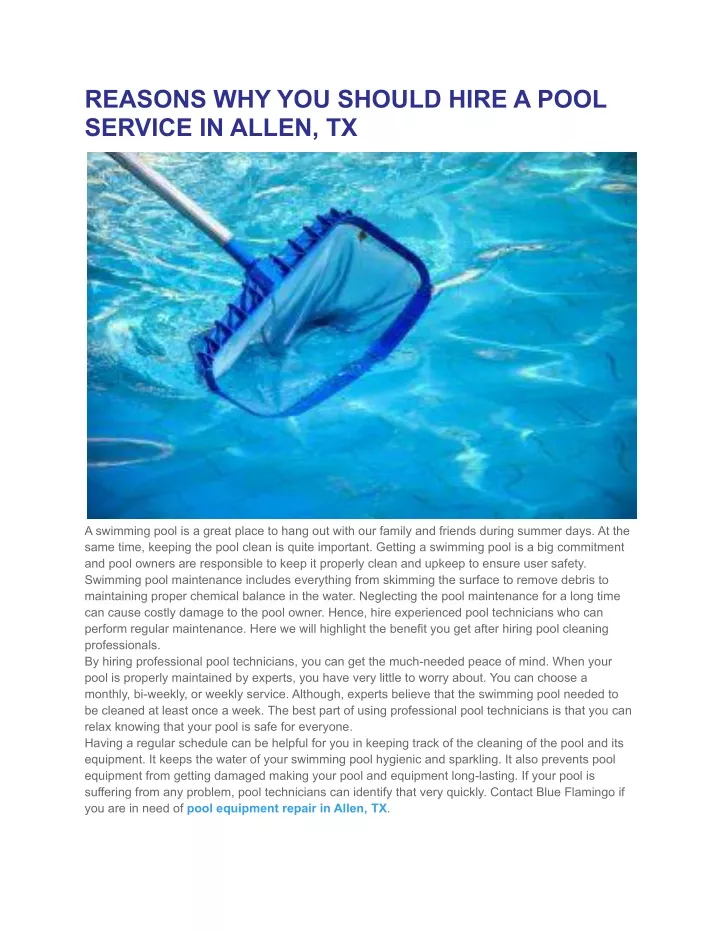 reasons why you should hire a pool service