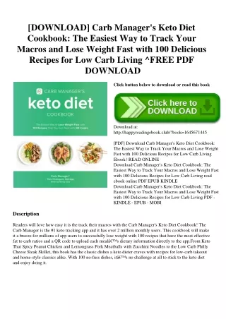 [DOWNLOAD] Carb Manager's Keto Diet Cookbook The Easiest Way to Track Your Macros and Lose Weight Fast with 100 Deliciou