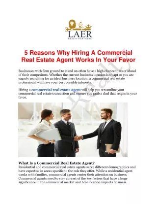 Why Hiring A Commercial Real Estate Agent Works In Your Favor