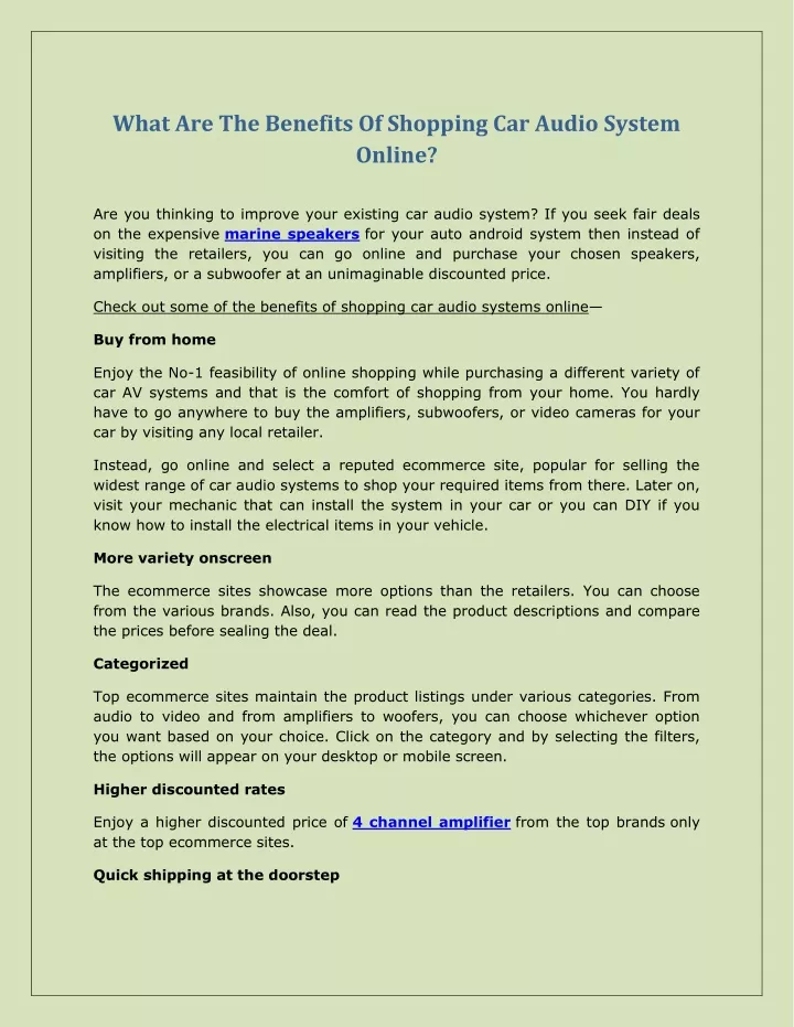 what are the benefits of shopping car audio