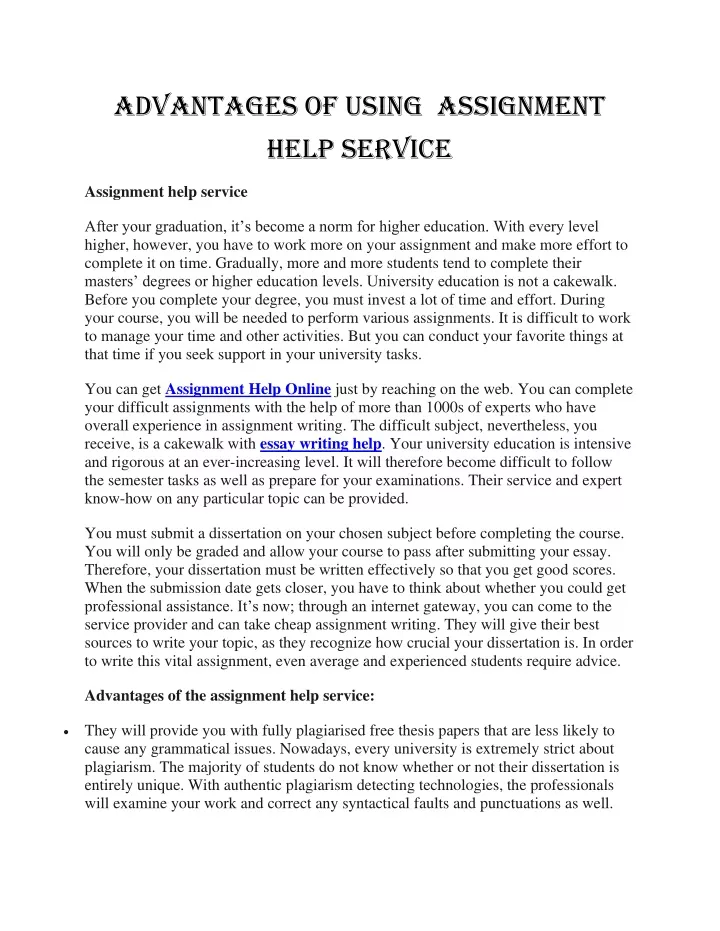 advantages of using assignment help service