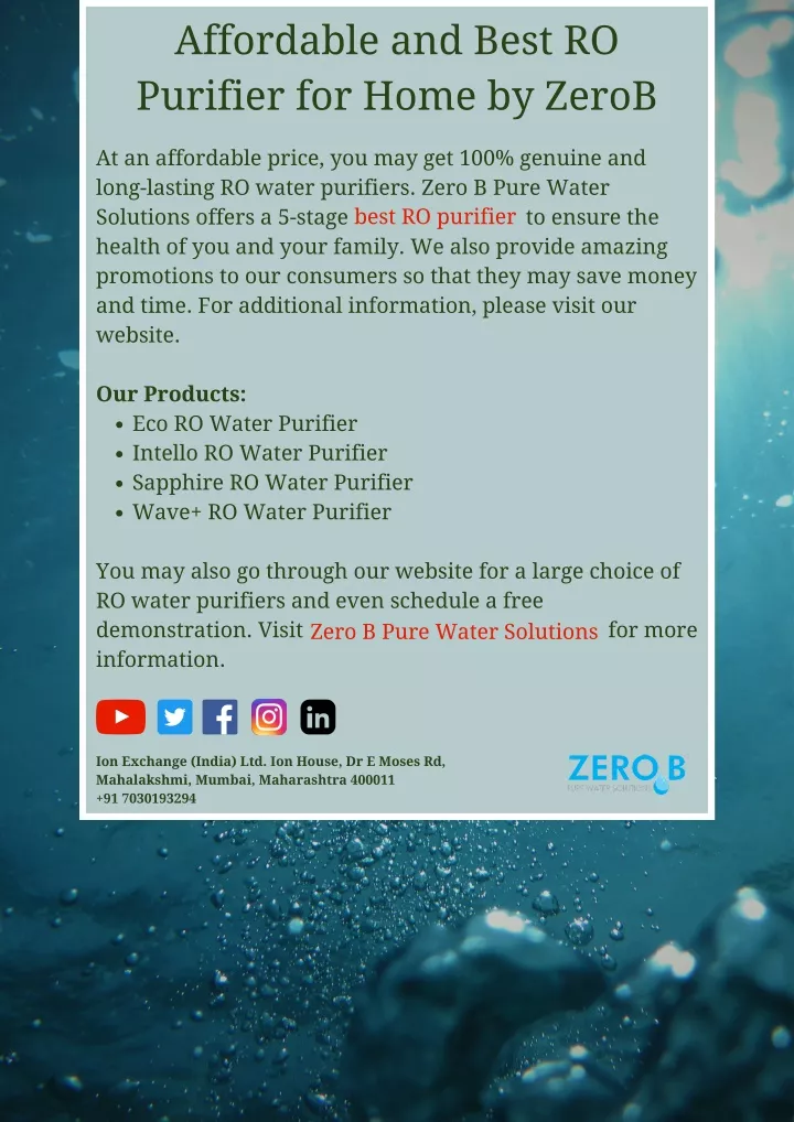 affordable and best ro purifier for home by zerob