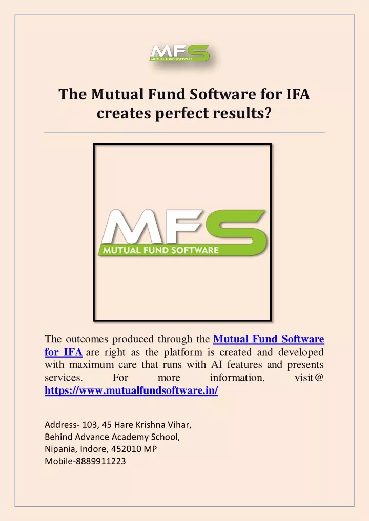 the mutual fund software for ifa creates perfect