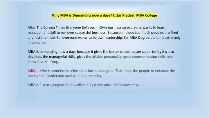 why mba is demanding now a days uttar pradesh mba college