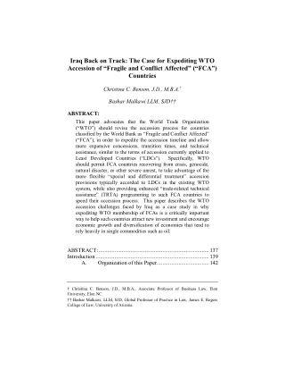 Iraq Back on Track The Case for Expediting WTO Accession of Fragile and Conflict Affected Countries