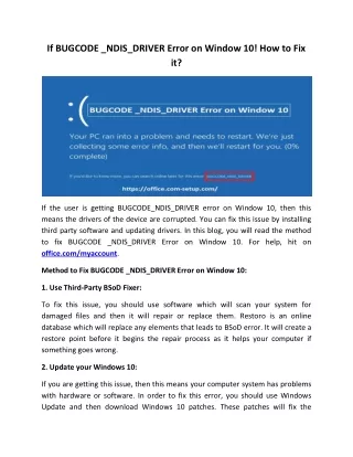 if bugcode ndis driver error on window