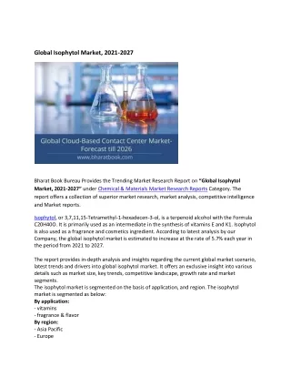Global Isophytol Market Research Report 2021-2027