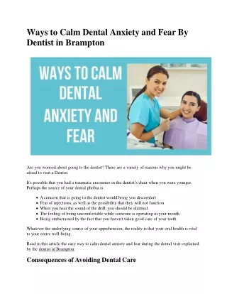 Ways to Calm Dental Anxiety and Fear By Dentist in Brampton