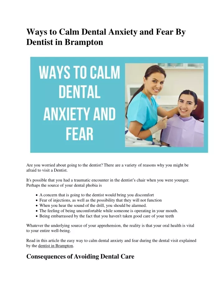 ways to calm dental anxiety and fear by dentist in brampton