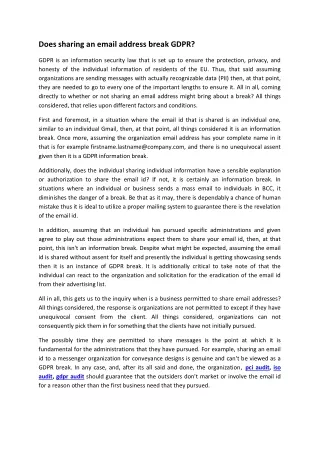 does sharing an email address break gdpr