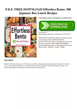 P.D.F. FREE DOWNLOAD Effortless Bento 300 Japanese Box Lunch Recipes EBOOK