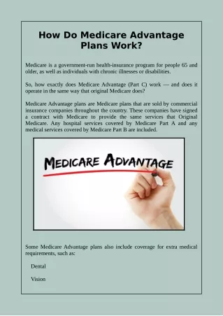 How Do Medicare Advantage Plans Work