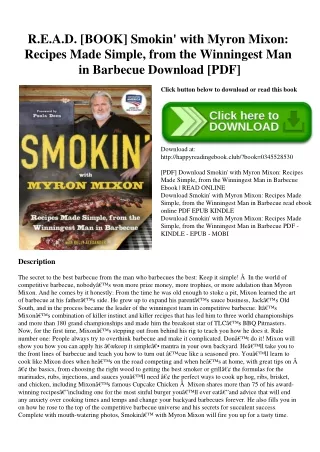 R.E.A.D. [BOOK] Smokin' with Myron Mixon Recipes Made Simple  from the Winningest Man in Barbecue Download [PDF]