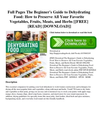Full Pages The Beginner's Guide to Dehydrating Food How to Preserve All Your Favorite Vegetables  Fruits  Meats  and Her