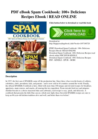 PDF eBook Spam Cookbook 100  Delicious Recipes Ebook  READ ONLINE