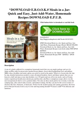 ^DOWNLOAD E.B.O.O.K.# Meals in a Jar Quick and Easy  Just-Add-Water  Homemade Recipes DOWNLOAD E.P.U.B.