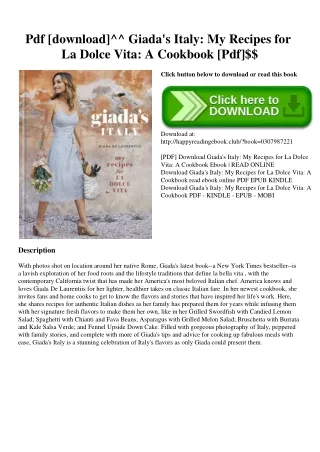 Pdf [download]^^ Giada's Italy My Recipes for La Dolce Vita A Cookbook [Pdf]$$