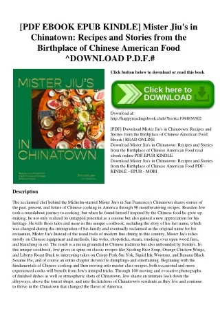 [PDF EBOOK EPUB KINDLE] Mister Jiu's in Chinatown Recipes and Stories from the Birthplace of Chinese American Food ^DOWN