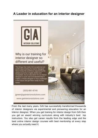 A Leader in education for an interior designer
