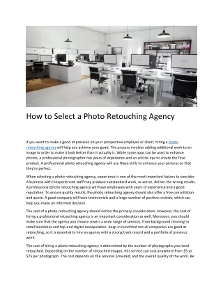 How to Select a Photo Retouching Agency