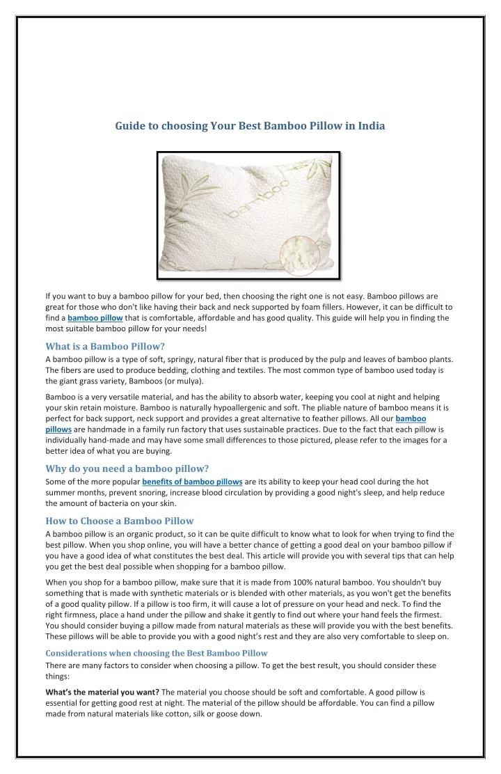 guide to choosing your best bamboo pillow in india