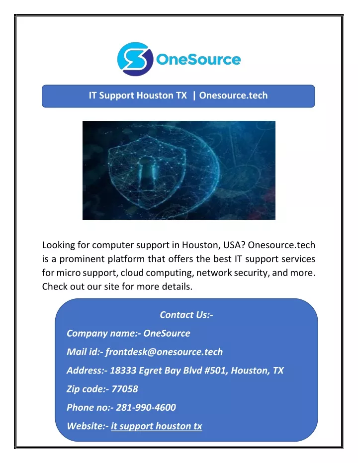 it support houston tx onesource tech