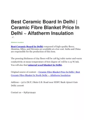 Best Ceramic Board In Delhi | Ceramic Fibre Blanket Price In Delhi