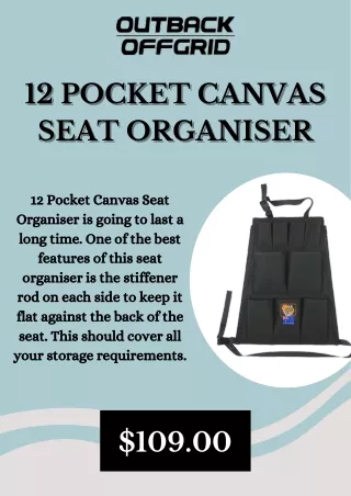 Australian-made 12 Pocket Canvas Seat Organiser - Buy Now!