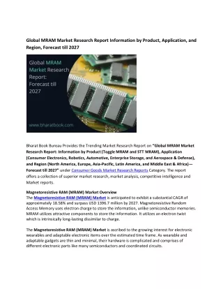 Global Magnetoresistive RAM (MRAM) Market Research Report 2021-2027