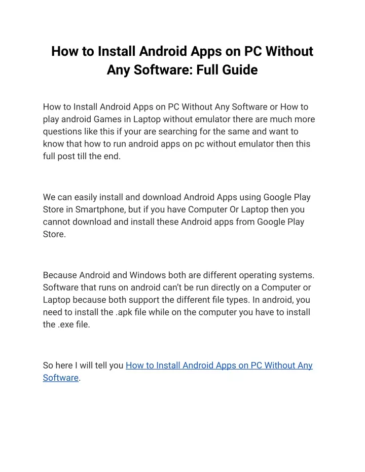 how to install android apps on pc without