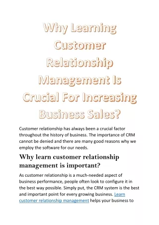 Why Learning Customer Relationship Management Is Crucial For Increasing Business Sales