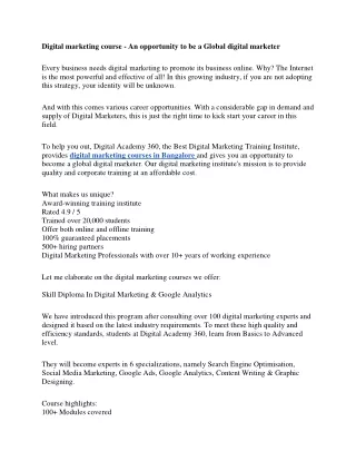 digital marketing course an opportunity