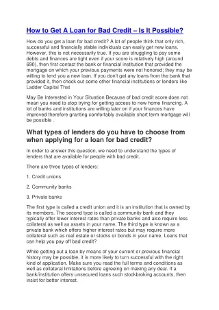 How to Get A Loan for Bad Credit - Is It Possible