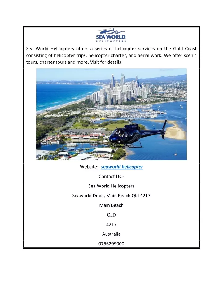 sea world helicopters offers a series
