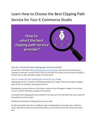 Learn How to Choose the Best Clipping Path Service for Your E-Commerce Studio