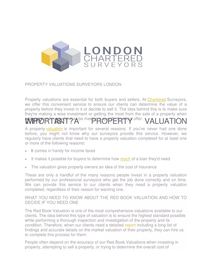 property valuations surveyors london