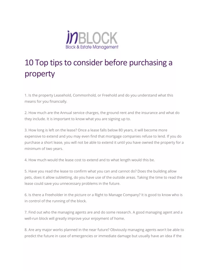 10 top tips to consider before purchasing