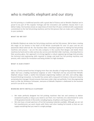 who is metallic elephant and our story