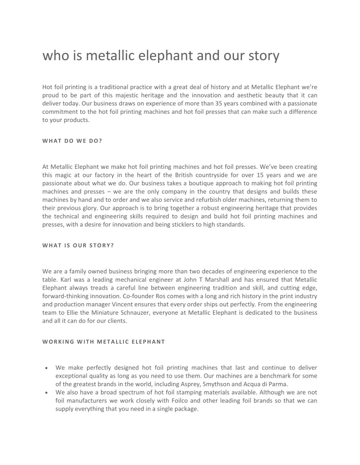 who is metallic elephant and our story