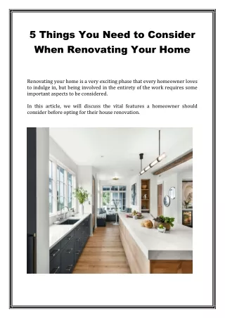 5 Things You Need to Consider When Renovating Your Home