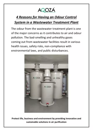 4 Reasons for having an Odour Control System in a Wastewater Treatment Plant