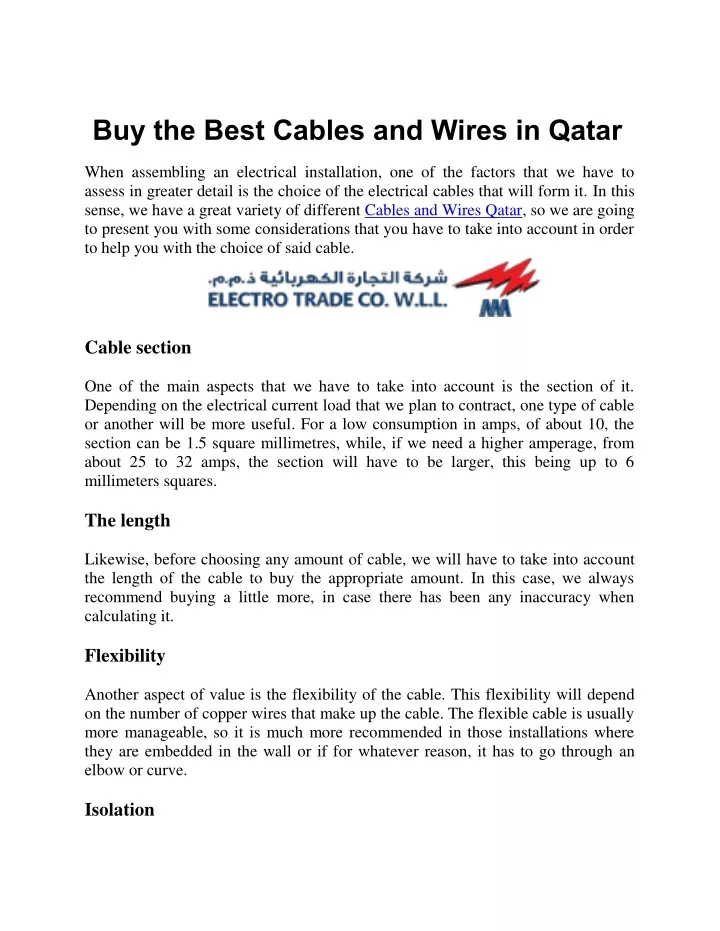 buy the best cables and wires in qatar