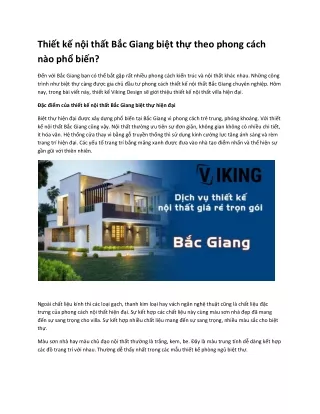 Thiết kế nội thất Bắc Giang biệt thự theo phong cách nào phổ biến?